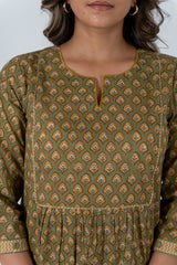 Cotton Hand Block Printed Kurta - Green