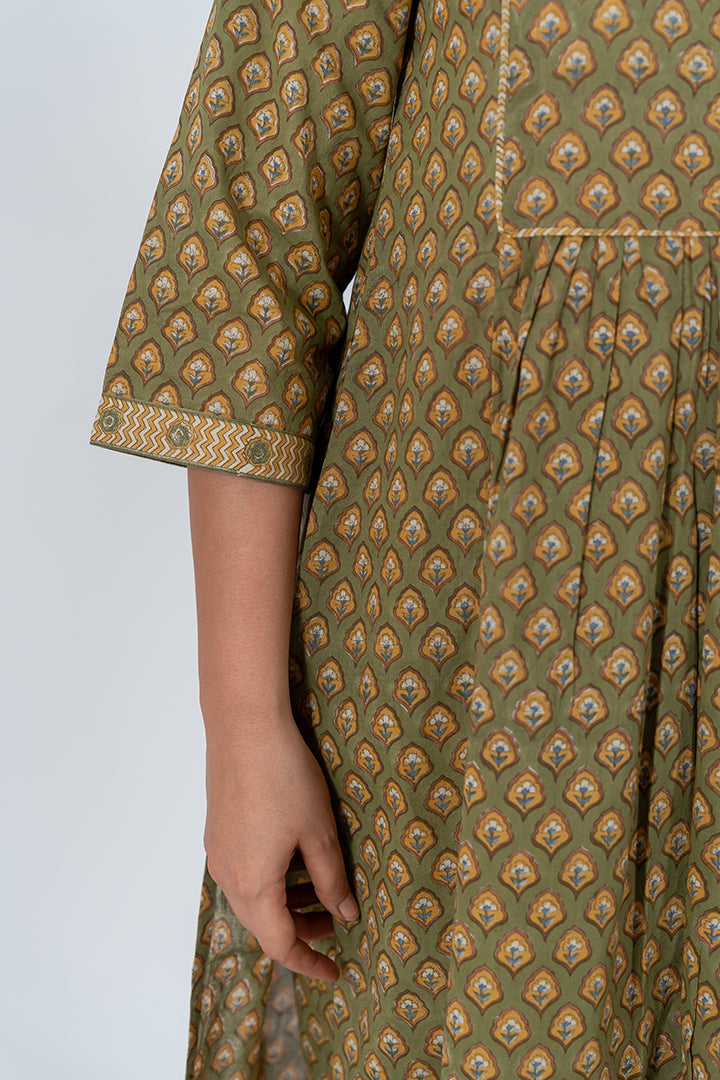 Cotton Hand Block Printed Kurta - Green