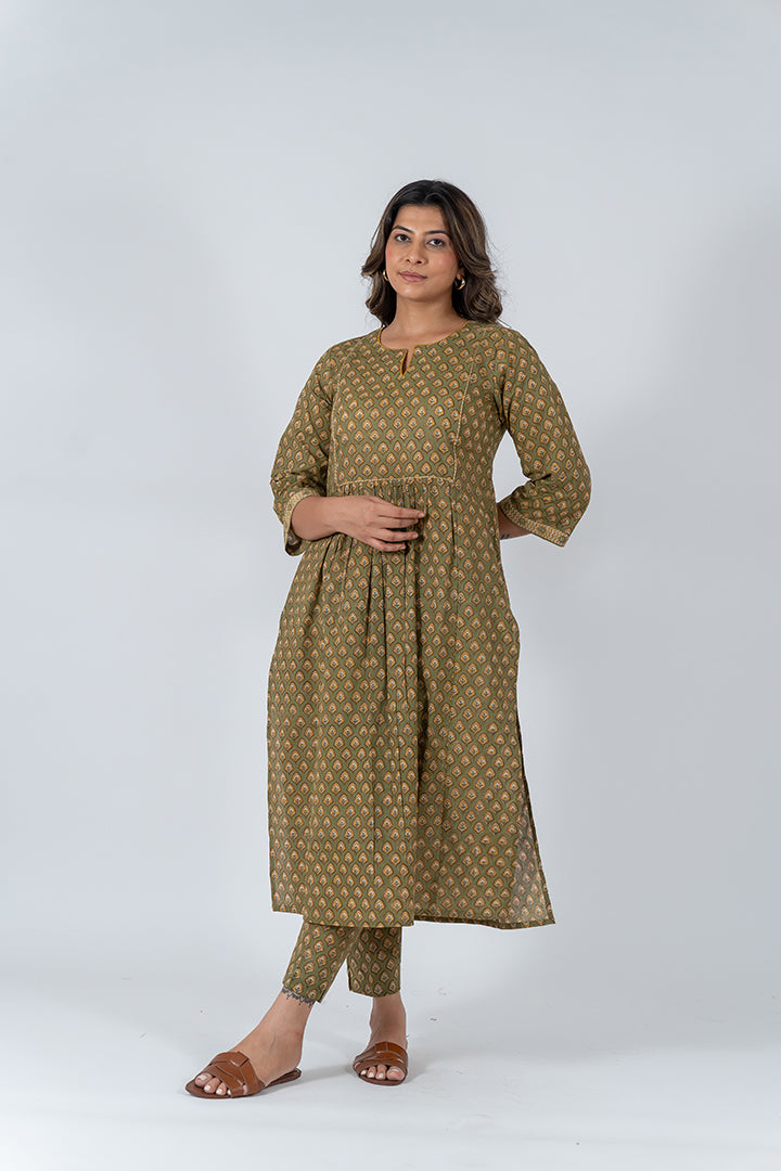 Cotton Hand Block Printed Kurta - Green