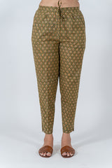 Cotton Hand Block Printed Pant - Green