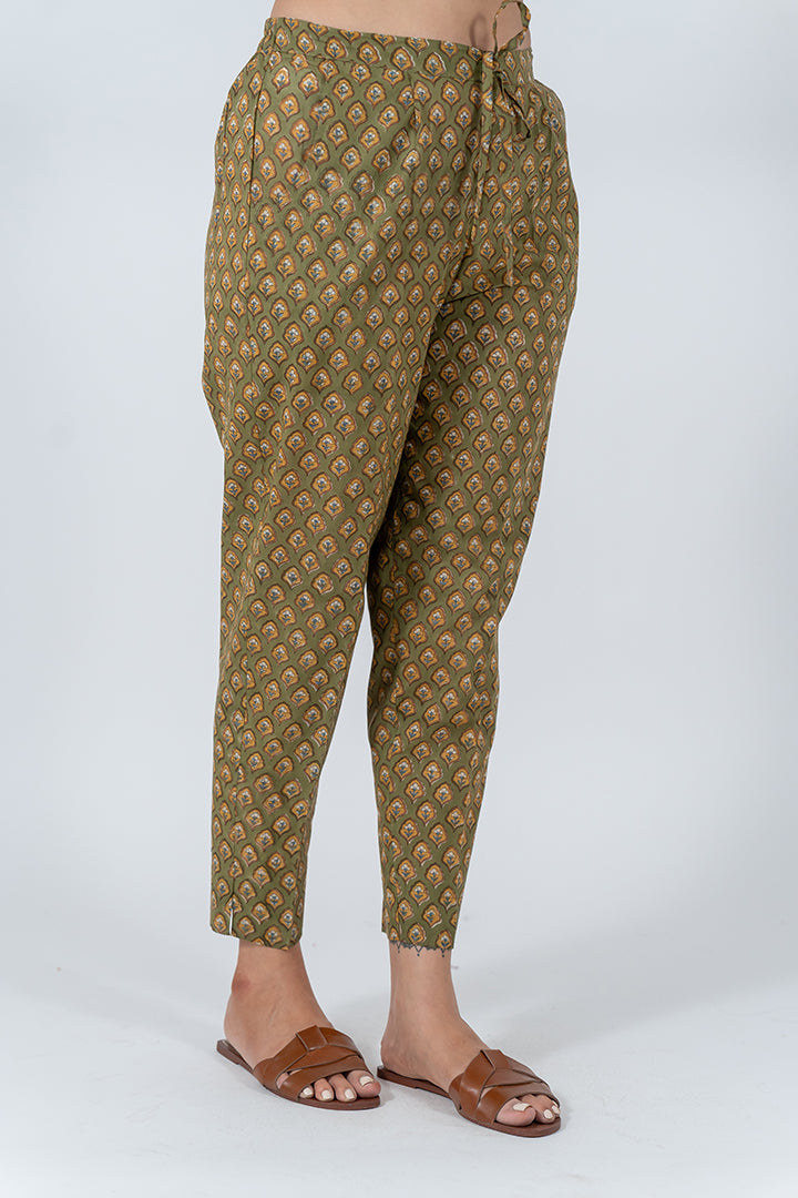 Cotton Hand Block Printed Pant - Green