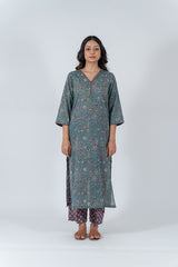 Cotton Hand Block Printed Kurta - Grey