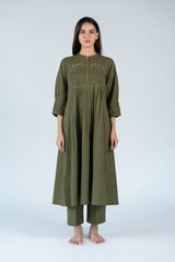 Cotton Hand Embroidery Kurta - Green