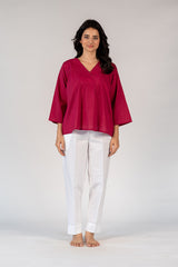 Cotton Hand Embroidered Top - Pink