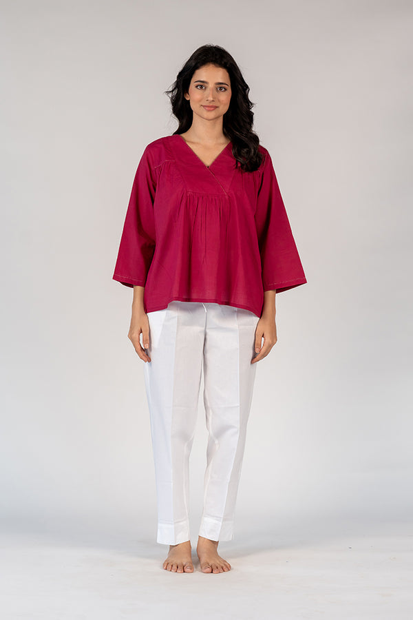 Cotton Hand Embroidered Top - Pink