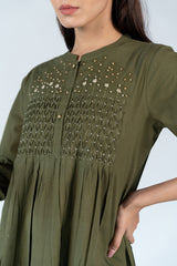 Cotton Hand Embroidery Kurta - Green