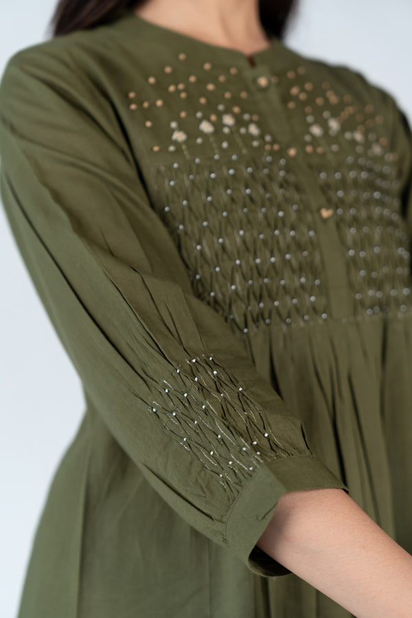 Cotton Hand Embroidery Kurta - Green