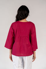 Cotton Hand Embroidered Top - Pink