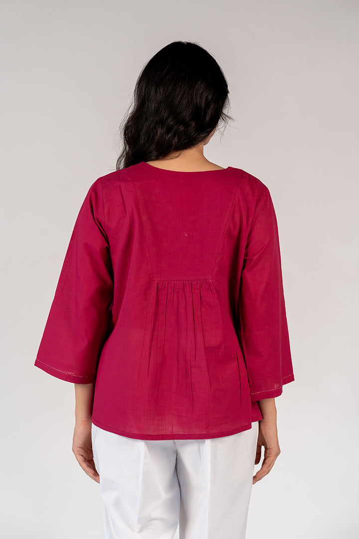 Cotton Hand Embroidered Top - Pink