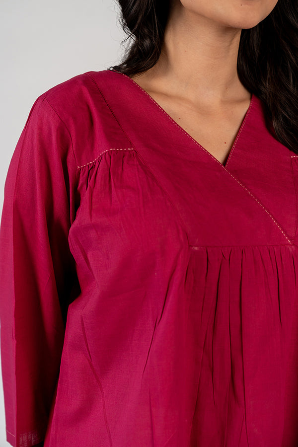 Cotton Hand Embroidered Top - Pink