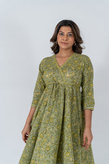 Cotton Hand Block Printed Kurta - Light Green