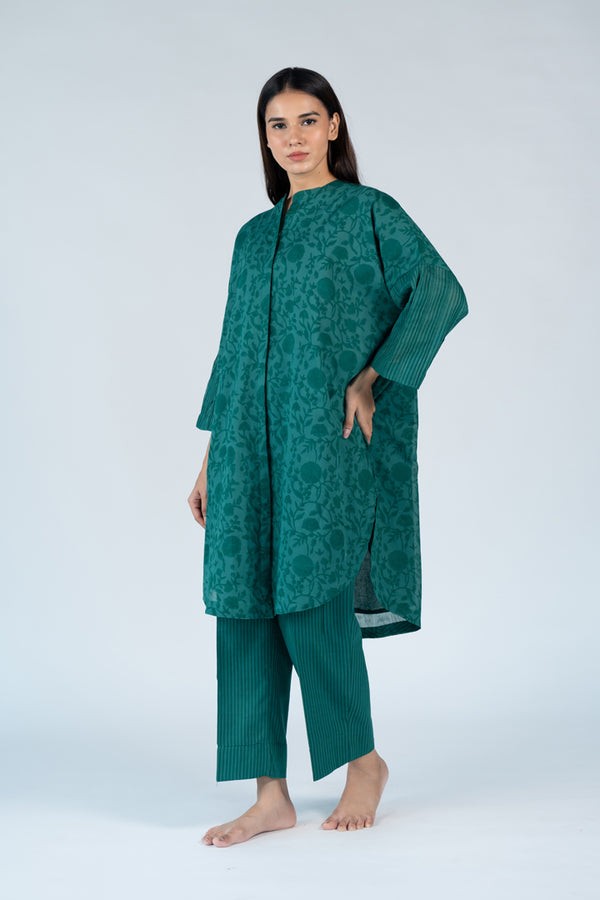 Cotton Hand Block Printed Parallel - Green