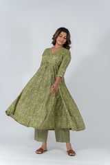 Cotton Hand Block Printed Kurta - Light Green