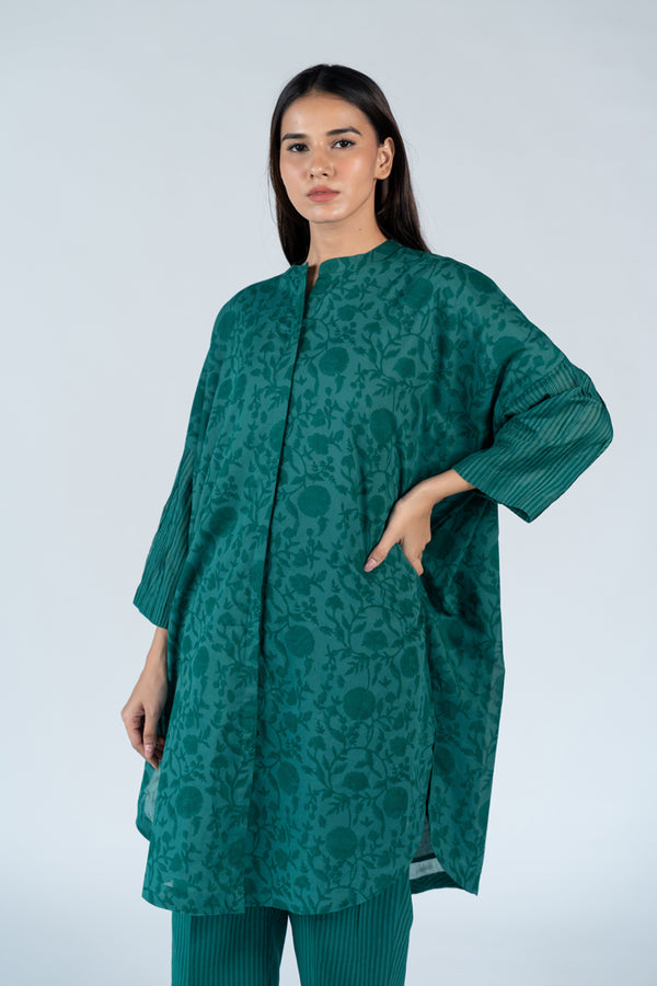 Cotton Digital Printed Tunic Top - Green