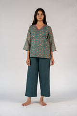 Cotton Hand Block Printed Top - Green