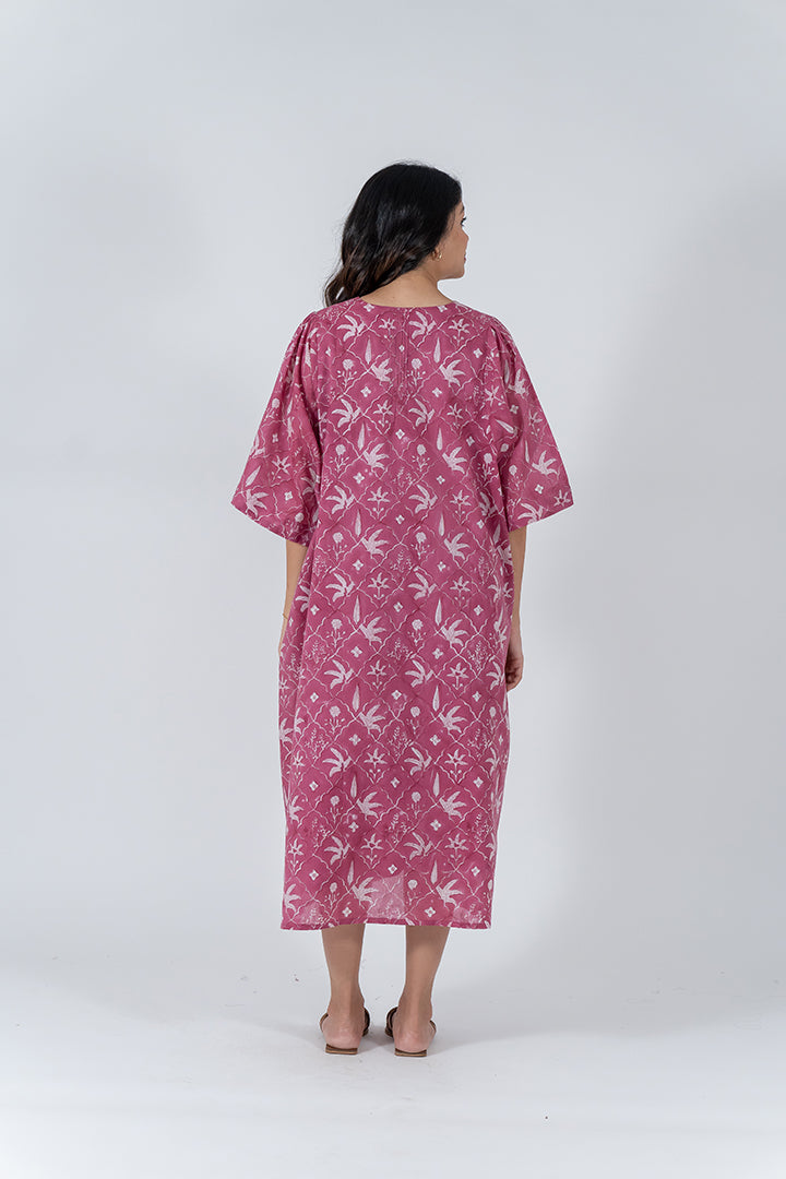 Cotton Hand Block Printed Kaftan - Pink