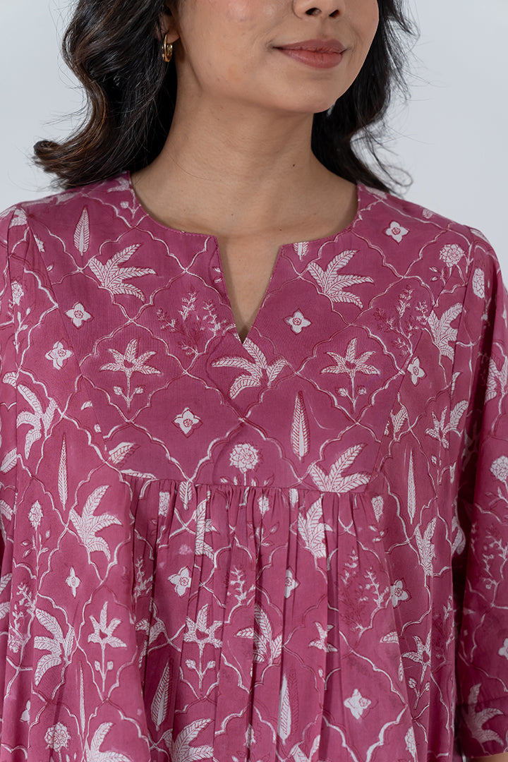 Cotton Hand Block Printed Kaftan - Pink