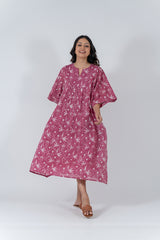 Cotton Hand Block Printed Kaftan - Pink