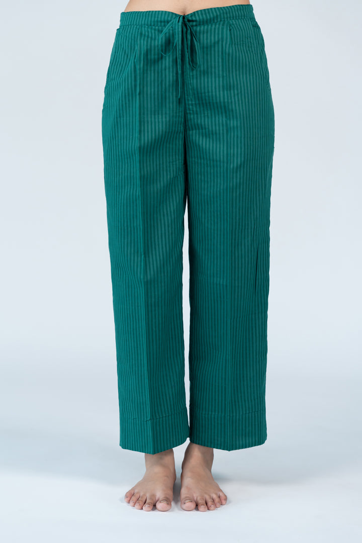Cotton Hand Block Printed Parallel - Green