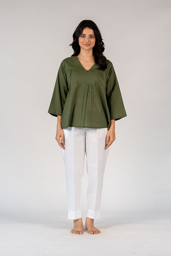 Cotton Hand Embroidered Top - Green