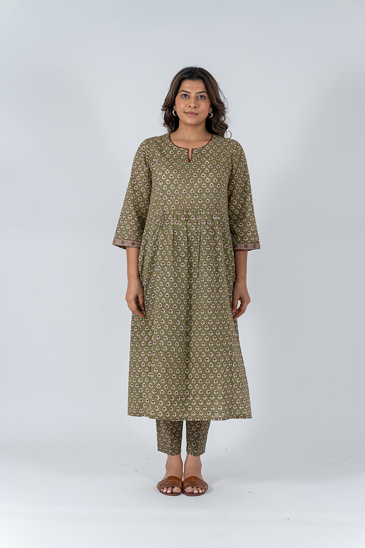 Cotton Hand Block Printed Kurta - Green