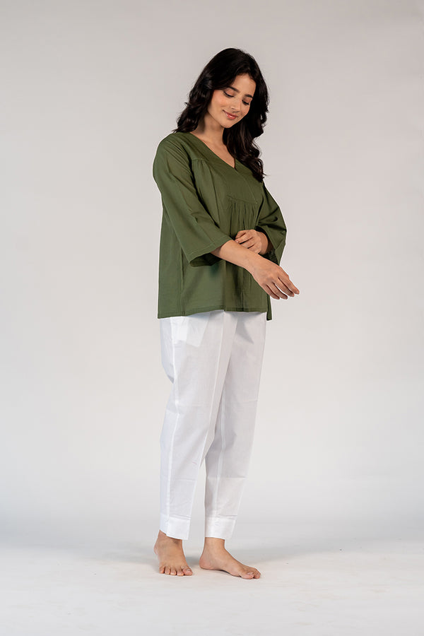 Cotton Hand Embroidered Top - Green