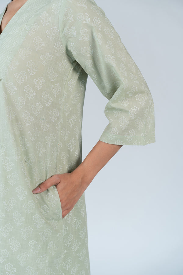 Cotton Hand Block Printed Kurta - Green