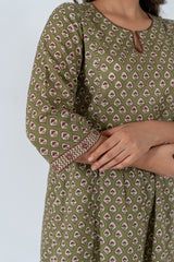 Cotton Hand Block Printed Kurta - Green