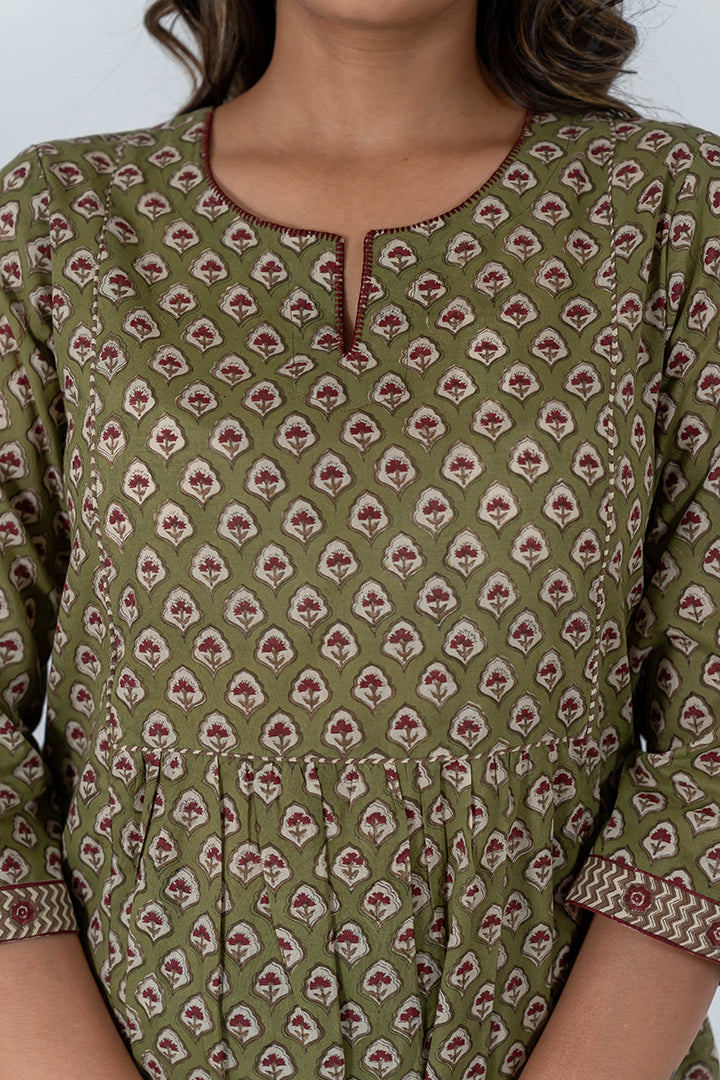 Cotton Hand Block Printed Kurta - Green