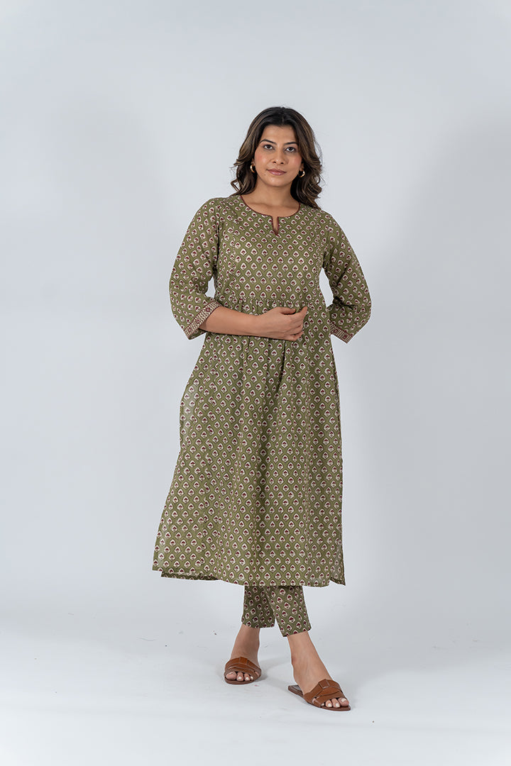 Cotton Hand Block Printed Kurta - Green