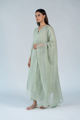 Cotton Kota Doria Hand Embroidery Dupatta - Green