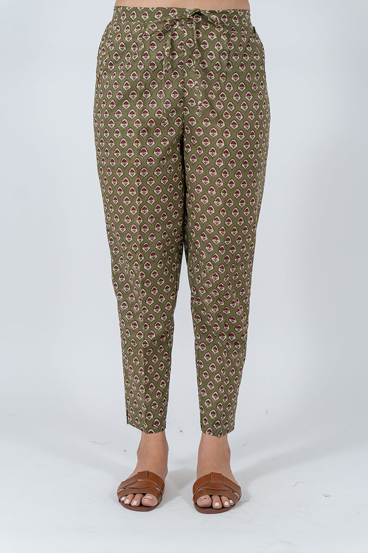 Cotton Hand Block Printed Pant - Green