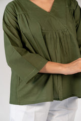 Cotton Hand Embroidered Top - Green