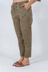 Cotton Hand Block Printed Pant - Green