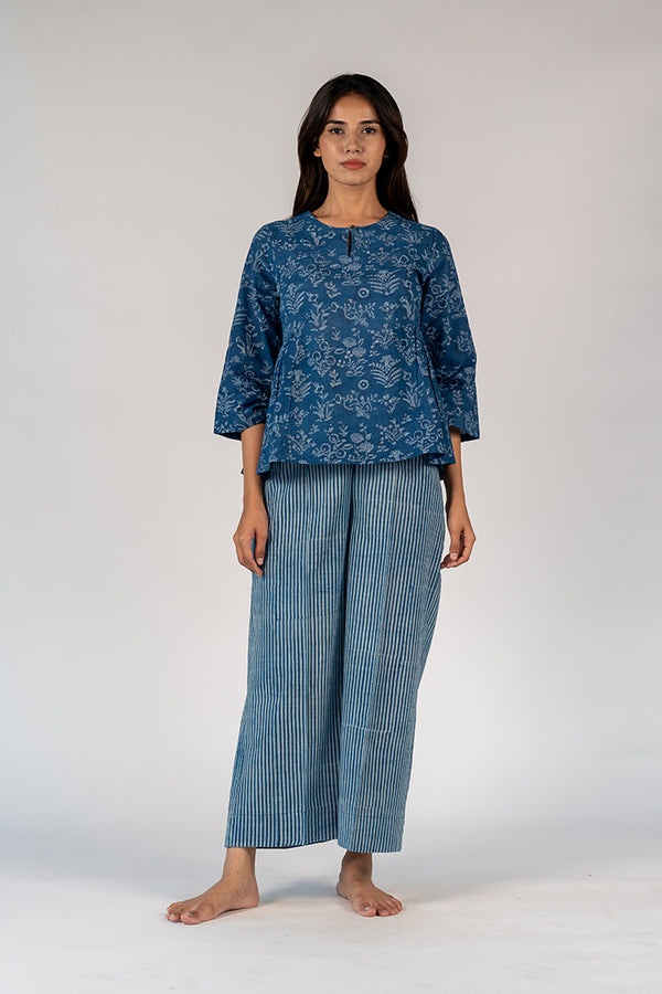 Cotton Hand Block Printed Top - Blue