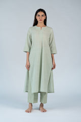 Cotton Hand Embroidery Kurta - Green