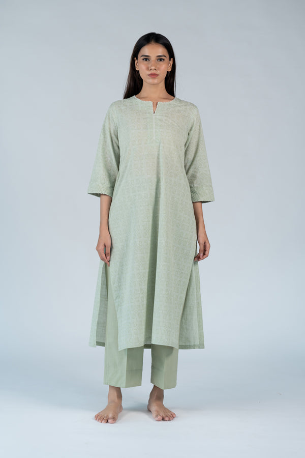 Cotton Hand Embroidery Kurta - Green