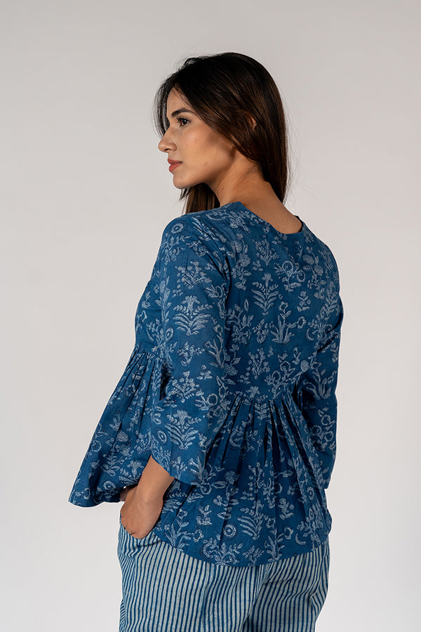 Cotton Hand Block Printed Top - Blue