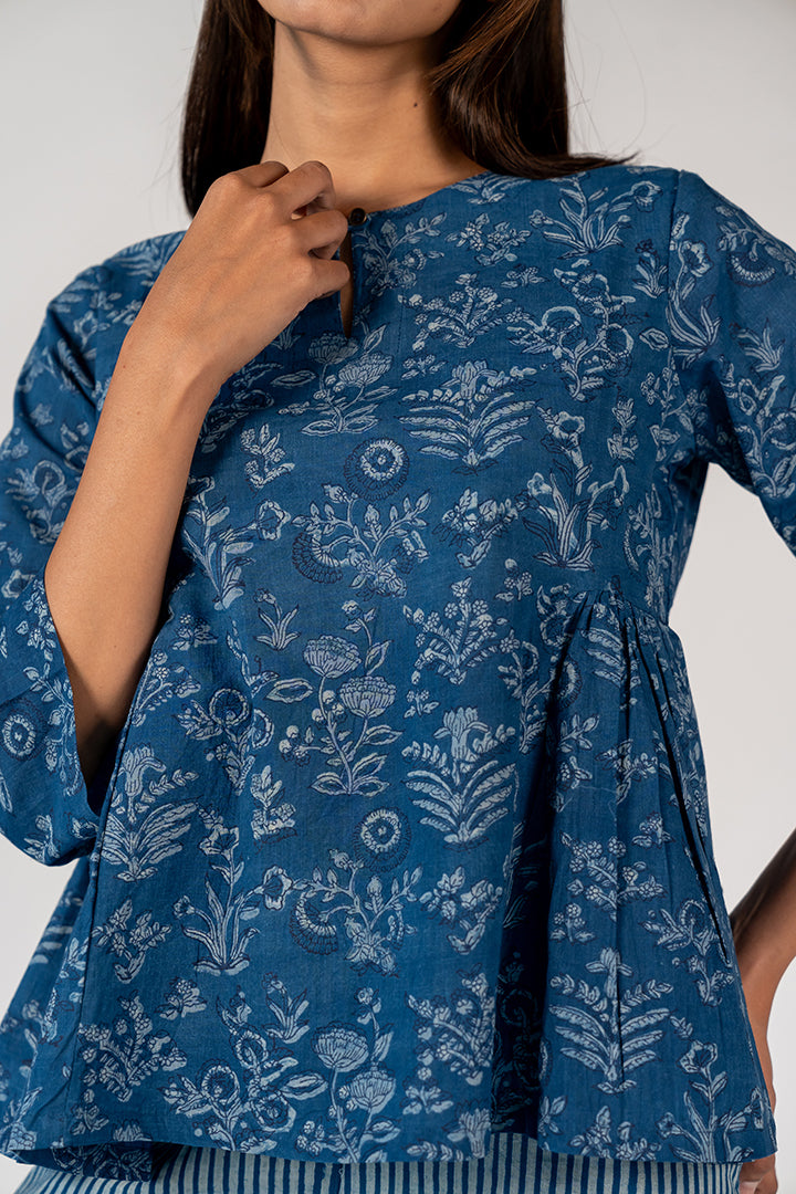 Cotton Hand Block Printed Top - Blue