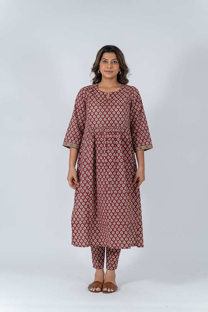 Cotton Hand Block Printed Kurta - Red