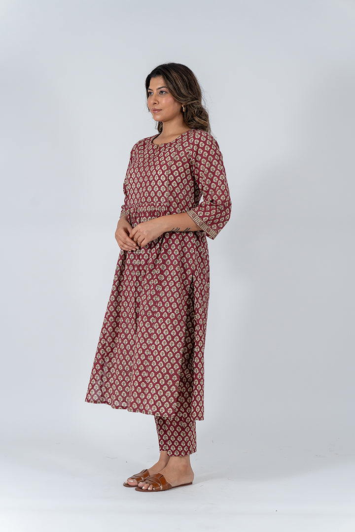 Cotton Hand Block Printed Kurta - Red