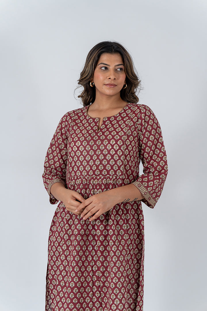 Cotton Hand Block Printed Kurta - Red