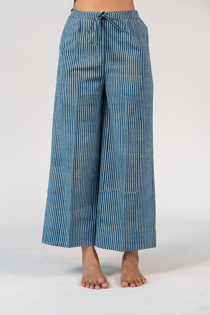 Cotton Hand Block Printed Palazzo - Blue