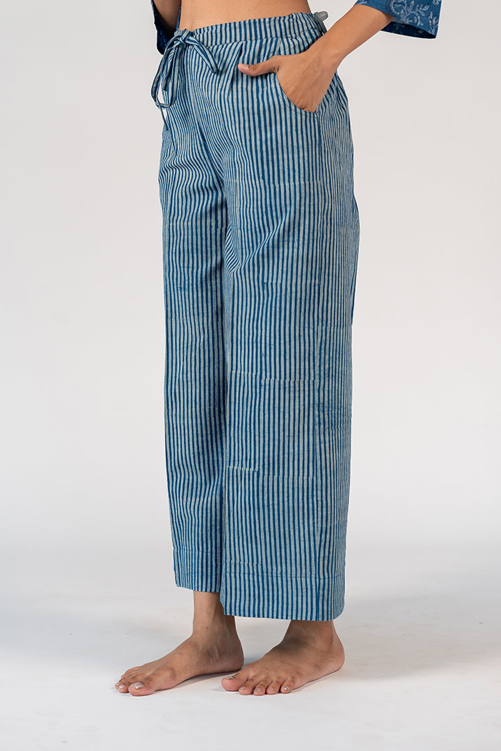 Cotton Hand Block Printed Palazzo - Blue