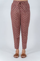 Cotton Hand Block Printed Pant - Red