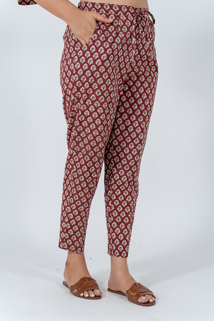 Cotton Hand Block Printed Pant - Red