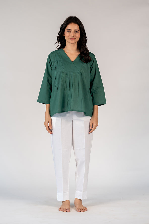 Cotton Hand Embroidered Top - Green