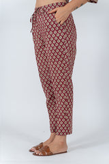 Cotton Hand Block Printed Pant - Red