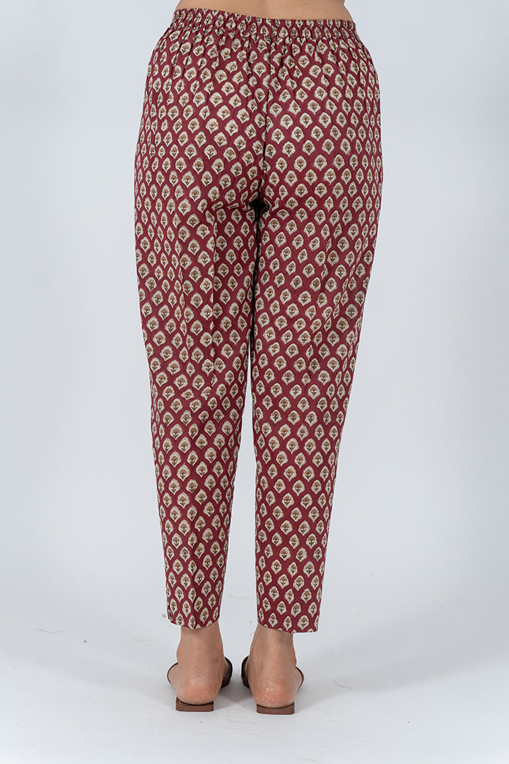 Cotton Hand Block Printed Pant - Red