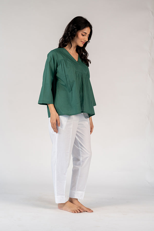 Cotton Hand Embroidered Top - Green